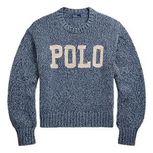Polo Ralph Lauren Blue Marled Knit Logo POLO Crewneck Sweater Size L